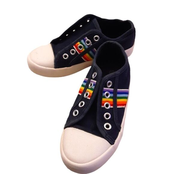US SPORTS Sneakers‎ Navy Rainbow Rubber Toe Kids sz 13 - Picture 1 of 13